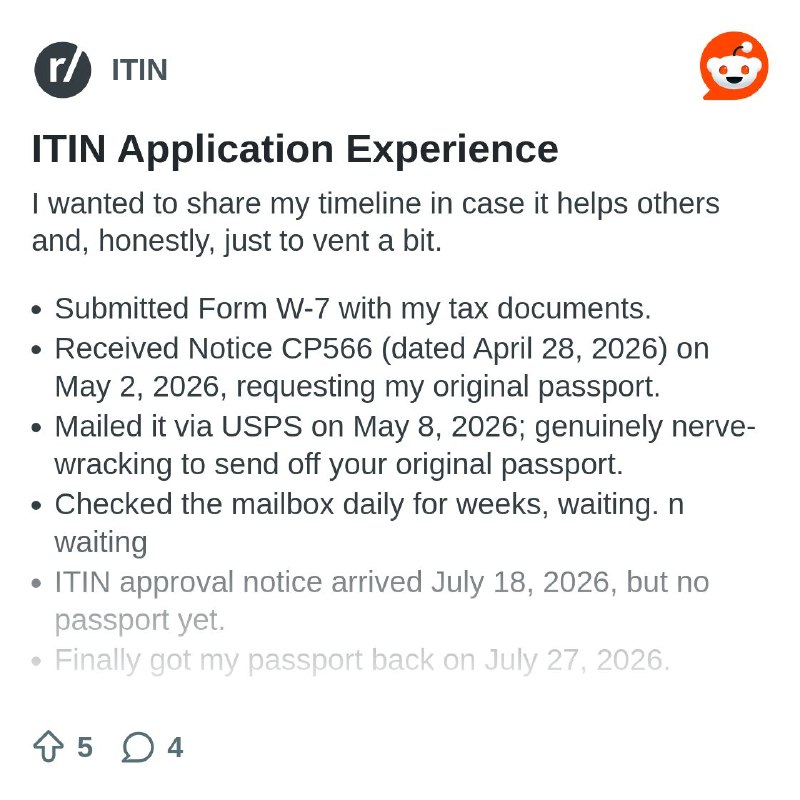 From the ITIN community on Reddit
